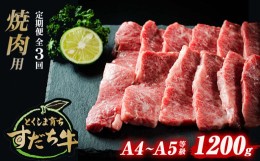 【ふるさと納税】定期便 3回お届け すだち牛 黒毛和牛 （ 焼肉用 ） 1.2kg 合計3.6kg