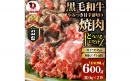 【ふるさと納税】1131-1　とろける黒毛和牛リッチな薄切り焼肉600g(300g×2P) 秘伝のタレ漬け