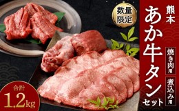 【ふるさと納税】数量限定！ 熊本 あか牛 タン 1本セット 1.2kg 焼き肉用800g 煮こみ用400g