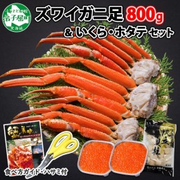 【ふるさと納税】2554. ズワイガニ足 800g いくら 80g×2個 ホタテ 300g ズワイガニ ずわいがに 蟹 海鮮 専用ハサミ付 カニ かに イクラ 