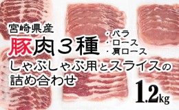 【ふるさと納税】宮崎県産豚肉3種 小分け しゃぶしゃぶ用とスライスの詰め合わせセット1.2kg＜1.1-12＞