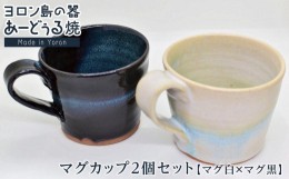 【ふるさと納税】ヨロン島の素材を活かした　あーどぅる焼『マグカップ２個セット』【マグ白×マグ黒】