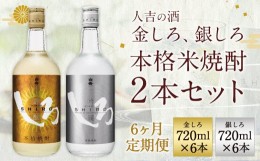 【ふるさと納税】【定期便6回】人吉の酒「金しろ、銀しろ」本格 米焼酎 2本 セット 25度  720ml 2本 1.4L×6か月 焼酎 酒