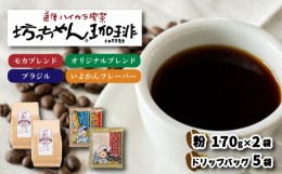 【ふるさと納税】コーヒー ドリップバッグ 5袋 + 粉 340g ( 170g×2袋 ) セット 中煎り 自家焙煎 坊っちゃん珈琲 新鮮 愛媛県 松山市