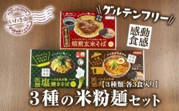 【ふるさと納税】【グルテンフリー】3種の米粉麺セット（いわき米粉麺カレーうどん・いわきねぎ麺塩焼きそば・焙煎玄米そば　3食入×各1