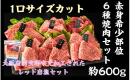 【ふるさと納税】No.790 厳選赤身牛焼肉セット6種盛約600g1口サイズカット　ヒマラヤレッド岩塩 ／ 牛肉 焼き肉 希少部位 食べ比べ 大阪