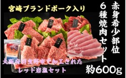 【ふるさと納税】No.791 厳選赤身牛焼肉セット豚入り6種盛約600g　ヒマラヤレッド岩塩 ／ 牛肉 焼き肉 希少部位 食べ比べ 大阪府