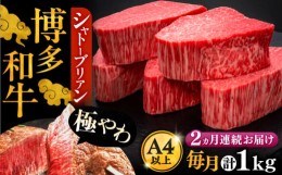 【ふるさと納税】【全2回定期便】博多和牛 ヒレ シャトーブリアン 200g × 5枚《豊前市》【久田精肉店】 [VBK029]