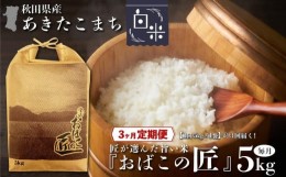 【ふるさと納税】※令和6年産 新米予約※【３ヶ月定期便】秋田県産おばこの匠あきたこまち　5kg （5kg×1袋）白米