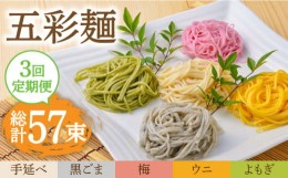 【ふるさと納税】【3回定期便】五彩麺 セット 19束 / そうめん 素麺 黒ごま 梅 うに よもぎ / 麺 乾麺 食べ比べ 詰め合わせ カラフル / 