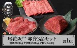 【ふるさと納税】尾花沢牛 赤身3品セット 焼肉用モモ300g モモブロック400g すき焼き用モモ300g 計1kg ja-ogn3s