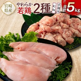 【ふるさと納税】宮崎県産鶏肉 やわらか若鶏2種（むね・手羽元）合計5kg【A285】