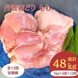 【ふるさと納税】【訳あり】【12回定期便】丹波赤どり もも肉 4kg （1kg ×4パック×12回）計48kg＜京都亀岡丹波山本＞業務用 鶏肉 鶏 モ