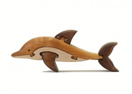 【ふるさと納税】イルカの木製パズル　プレゼント　子供　置物　かわいい　海の生き物　玄関　知育　玩具　パズル