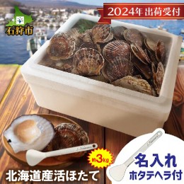 【ふるさと納税】580008 【2024年出荷受付】北海道産活ほたて3kg / オリジナル名入れ剥きへら付き