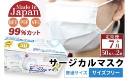 【ふるさと納税】《定期便7ヶ月》国内製造 高性能サージカルマスク 普通サイズ 50枚入り×2箱 (合計100枚)×7回 7か月 7ヵ月 7カ月 7ケ月