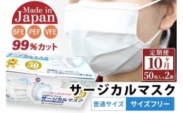 【ふるさと納税】《定期便10ヶ月》国内製造 高性能サージカルマスク 普通サイズ 50枚入り×2箱 (合計100枚)×10回 10か月 10ヵ月 10カ月 