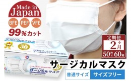 【ふるさと納税】《定期便2ヶ月》国内製造 高性能サージカルマスク 普通サイズ 50枚入り×60箱 (合計3,000枚)×2回 2か月 2ヵ月 2カ月 2