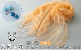 【ふるさと納税】021N611-1 草木染スカーフ【梅】・濃藍イヤリングセット[高島屋選定品］