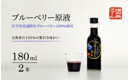 【ふるさと納税】【農薬不使用】遠野の ブルーベリー から絞った 原液 180ml 2本 セット【道の奥ファーム】