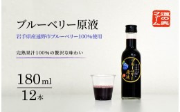 【ふるさと納税】【農薬不使用】遠野の ブルーベリー から絞った 原液 180ml 12本 セット【道の奥ファーム】