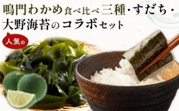 【ふるさと納税】鳴門わかめ食べ比べ三種、すだち、人気の大野海苔のコラボセット