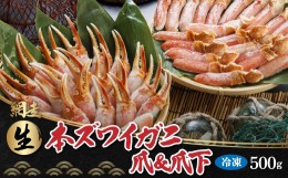 【ふるさと納税】生冷凍 本ズワイガニ爪＆爪下 各500g 【生食可・お刺身OK！】（北海道・ロシア・アメリカ産） ABB015