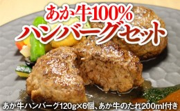 【ふるさと納税】あか牛100％ハンバーグセット(あか牛ハンバーグ120g×6個、あか牛のたれ200ml付き）