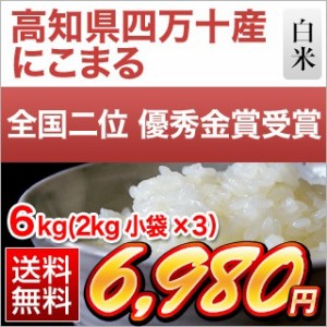 白米 6kg 2kg×3袋 令和5年(2023年)産  高知県四万十産 にこまる〈8年連続特A評価〉 特別栽培米 【送料無料・窒素充填包装】