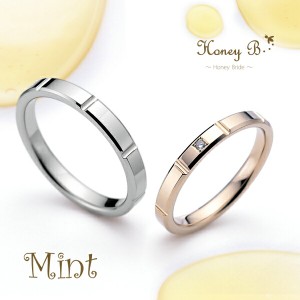 ドラマ着用 刻印無料 結婚指輪 Honey B ハニーブライド Mint マリッジリング フラット ライン 四角 K18ゴールド 18金 ホワイトゴールド