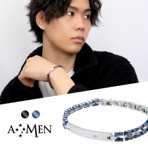 AMEN アメン ダイヤモンド プレート スタッズ ブラック ネイビー サージカルステンレス ブレスレット 19〜22cm ブランド ステンレス 大き