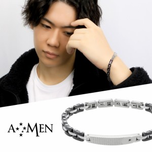 AMEN アメン ブラックダイヤモンド プレート ブラック ジョイント サージカルステンレス ブレスレット 19.5〜22cm ブランド ステンレス 