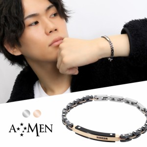 AMEN アメン ダイヤモンド ライン プレート ブラック ピンク サージカルステンレス ブレスレット 18〜21cm ブランド ステンレス 大きいサ