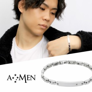 AMEN アメン プレート ダイヤモンド メタルバンド サージカルステンレス ブレスレット 19.5〜22cm ブランド ステンレス 大きいサイズ 中