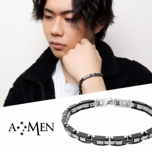 AMEN アメン メカニック ブラック ジョイント サージカルステンレス ブレスレット 19〜22cm ブランド ステンレス 大きいサイズ 中折れ式 