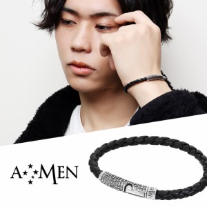 AMEN アメン 主の祈り シルバー 編み込み レザーブレスレット 19.5cm〜20.5cm ブランド シルバー925 ブレスレット ラテン語 キリスト 祈