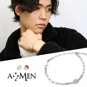 AMEN アメン マリア メダイ クロス シルバー ブレスレット 19〜21cm ブランド ロザリオ パール レッドクリスタル キリスト 教会 ホワイト