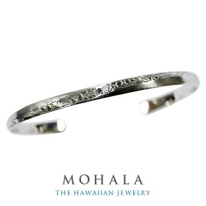 MOHALA モハラ ステンレス ハワイアンジュエリー スクロール ブルーダイヤモンド バングル メンズ ステンレスバングル 金属アレルギー 彫