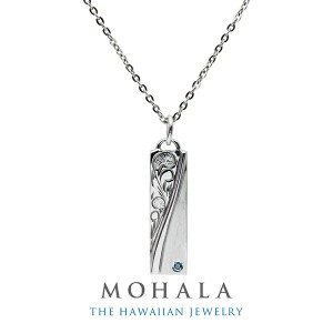 MOHALA モハラ ステンレス ハワイアンジュエリー プリンセスカット ブルーダイヤモンド プレート ネックレス チェーン付き メンズネック