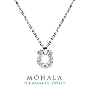 MOHALA モハラ ステンレス ハワイアンジュエリー マイレ リーフ ブルーダイヤモンド 馬蹄 ネックレス チェーン付き メンズネックレス