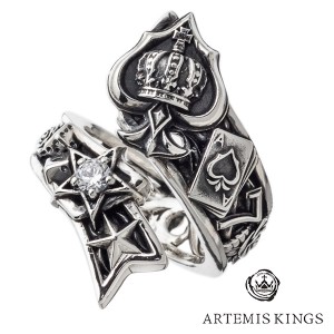 アルテミスキングス スペード リング 11〜23号 フリーサイズ 指輪 シルバーリング メンズ 男性 王冠 クラウン トランプ スター 薔薇