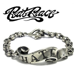 【RAT RACEラットレース】メッセージオンリボン HATE シルバーブレスレット約21cm メンズ シルバー925 ブランド