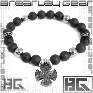 【Brearley Gear/ブレアリーギア】ブラック クロス チャーム ツヤ消し オニキス サージカルステンレス ブレスレット  /メンズ