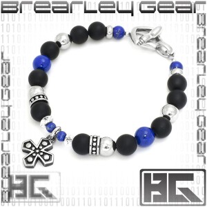 【Brearley Gear】クロス チャーム ラピスラズリ 水晶 ツヤ消しオニキス サージカルステンレス ブレスレット