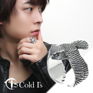 Cold I's ワシミミズク 巻きつき リング 14〜28号 シルバー925 指輪 シルバーアクセサリー ミミズク フクロウ 鷲木菟 鳥類 リアル メンズ