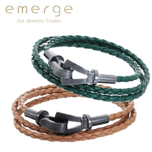 emerge エマージュ トリプルループ レザー ブレスレット S〜L サイズ ブラウン モスグリーン レザーブレスレット 革 紐 ひも 革紐 革ひも