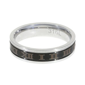 5mm幅 ブラック クロック リング 17号 ローマ数字 数字 時間 時計 バイカラー サージカルステンレス 金属アレルギーフリー 指輪 シンプル