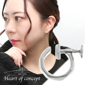 HEART OF CONCEPT カット フープ イヤリング 1P 片耳用 シルバー925 ノンホールピアス フェイクピアス 菱形 ダイヤ シンプル さりげない 