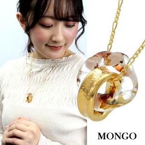 MONGO 流線 2連リング ネックレス (シナモン) シルバー925 ガラス K18 18金 ゴールド ペンダント シルバーネックレス スペイン語 メッセ