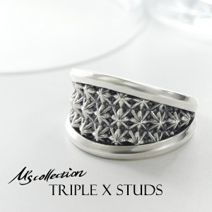 M's collection エムズコレクションTRIPLE X V BAND リング 14〜30号 シルバー925 シルバーアクセサリー 指輪 幅広リング スタッズ ハー